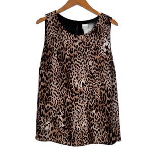 Chico's Brown Sleeveless Animal Print Keyhole Back Tank Blouse Size 3/LG